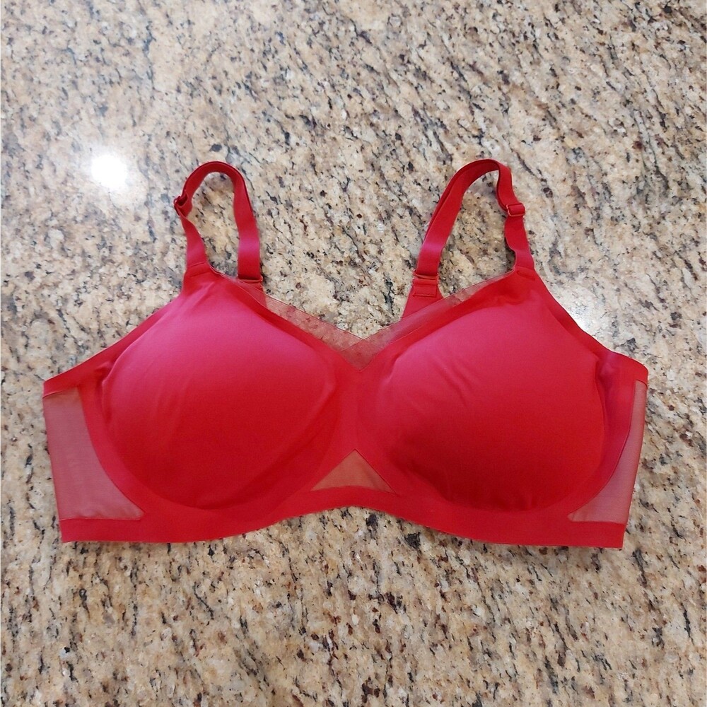 HONEYLOVE Red CrossOver V-Neck Wireless Bra Mesh Padded Comfort Multiway 38B/C